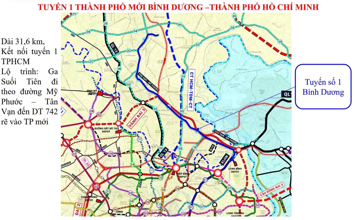 Hướng tuyến Metro Thành phố mới Bình Dương - Suối Tiên